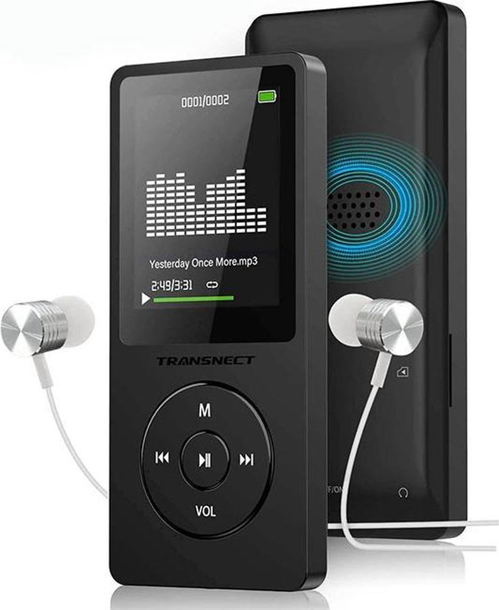 gewoon Buurt Nationaal MP3 Speler - met Bluetooth - met FM radio en Spraakrecorder - 8GB Geheugen-  Ondersteuning tot 128 GB - Oordopjes Inclusief - Zwart - Hear